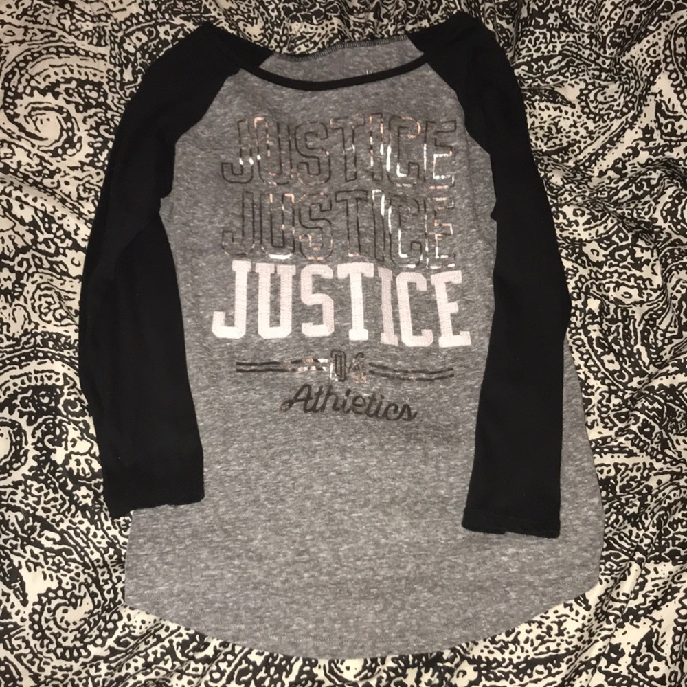 Justice quarter sleeve gray and black shirt